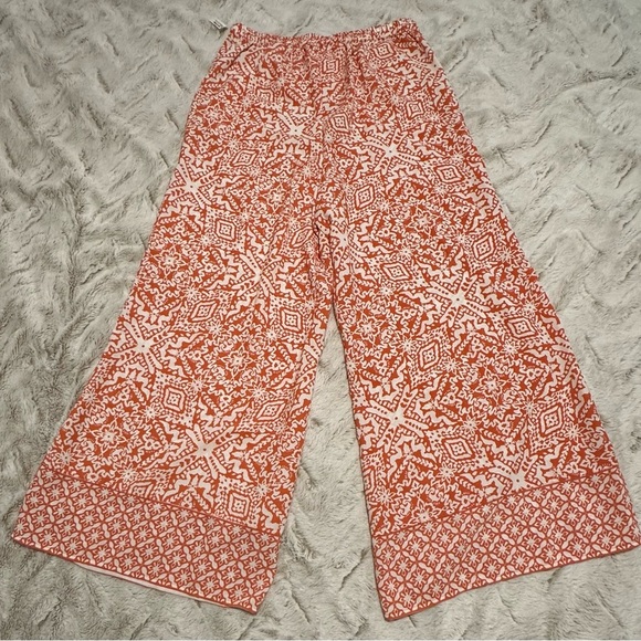 Japna Orange and White Patterned Stretch Wide-Leg Pants - Picture 4 of 7